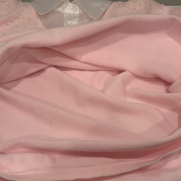 Quacker Factory Pink Sweater White Satin Collar Embellished Pearls Event Sz 1X - Picture 8 of 11